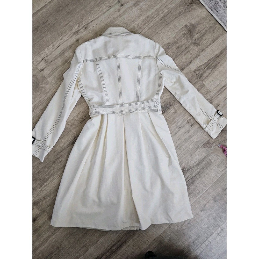 Burberry 100% Silk Cream Trench Coat Double Breasted Belted Long US 10 Brand New - Picture 2 of 16